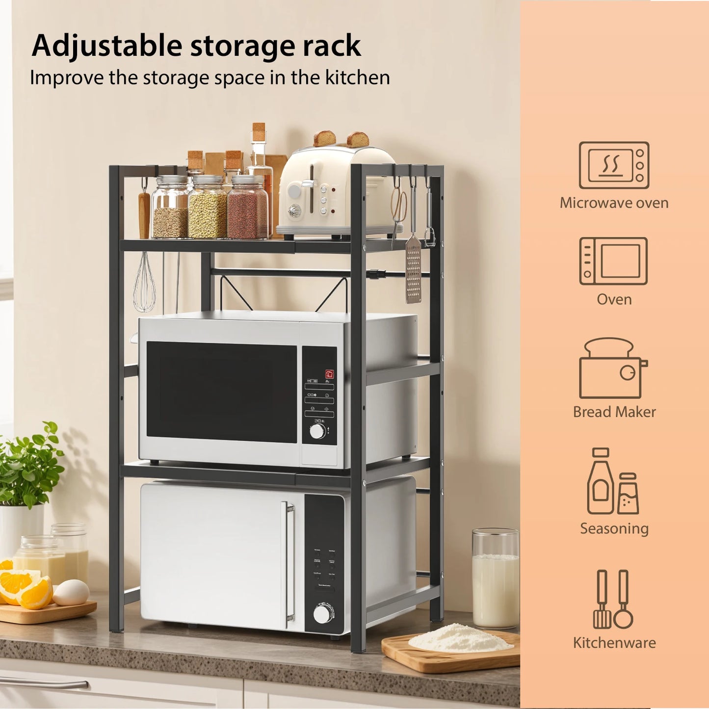 Expandable Microwave Shelf, 1 or 2 Tier Microwave oven Rack Stand Storage Holder Kitchen Corner Shelf Desktop Printer Shelf Rack