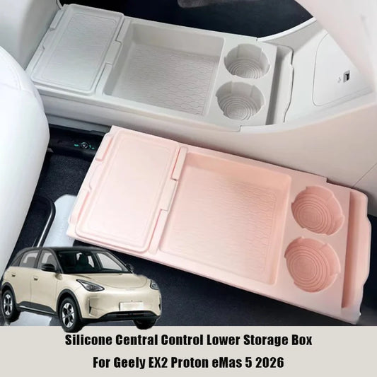 Silicone Central Control Lower Storage Box For Geely EX2 Proton eMas 5 Multi-Purpose Storage Box with Cup Slots Car Organization