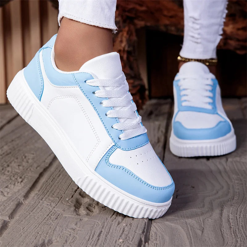 ZERJER Unisex Sneakers, New Arrival Large Size Classic Retro Men's Sports Skate Shoes, White Thick-Soled Tennis Shoes, Solid Col