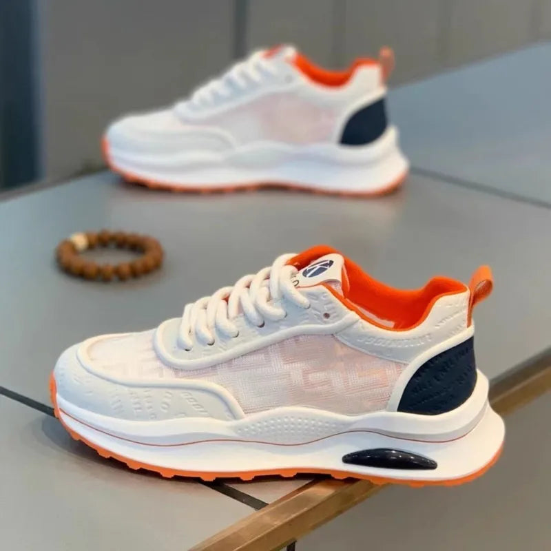 2026 New Summer Men's Ins Trendy White Mesh Footwear Breathable Thick Platform Sole Casual Daily Outdoor Sports Sneakers