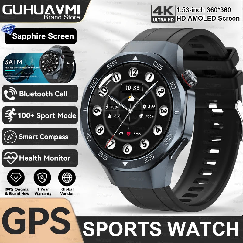 2026New Luxury Mens GPS Motion Smart Watch Military Wristwatch Waterproof Compass Altimeter Man Electron Sports Business Watches