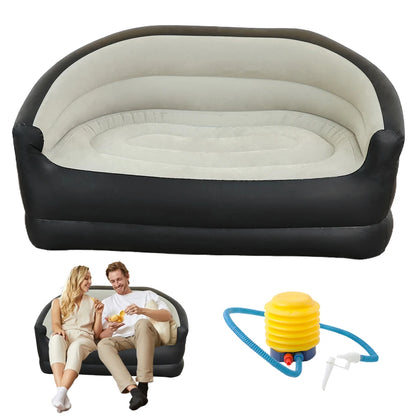 Double Outdoor Inflatable Sofa Air Sofa Bed & Air Pump for Living Room (Grey)