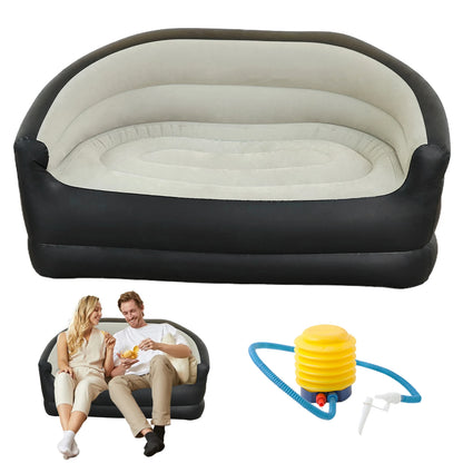 Double Outdoor Inflatable Sofa Air Sofa Bed & Air Pump for Living Room (Grey)