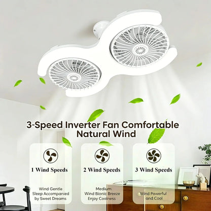 Double Head E27 Ceiling Fan Light with Remote Control Adjustable Angle and Silent Design Suitable for Bedrooms and Living Rooms