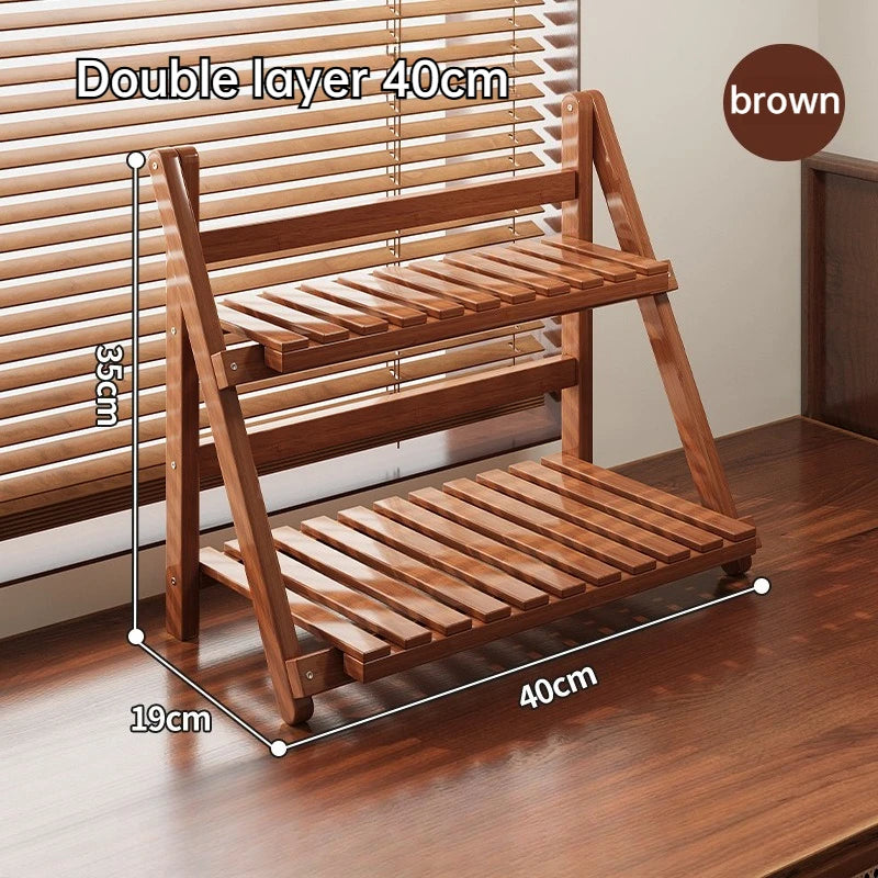 Double-layer Multifunctional Desktop Storage Rack Staircase-shaped Bamboo Storage Rack with Guard Strips Kitchen Storage Rack