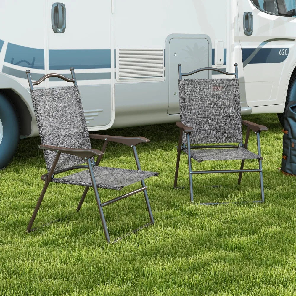 Portable Folding Camping Chairs With Armrests, High Back Breathable Mesh Outdoor Garden Chair Set, Foldable Space-Saving Patio Yard Leisure Chairs