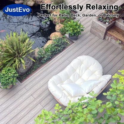JustEvo Cloud-Like Comfortable Rocking Chair with Extra-Soft Pillow - Outdoor Rattan Garden Furniture for Reading and Relaxation, 4 Petal Support, Modern White Patio Chair.