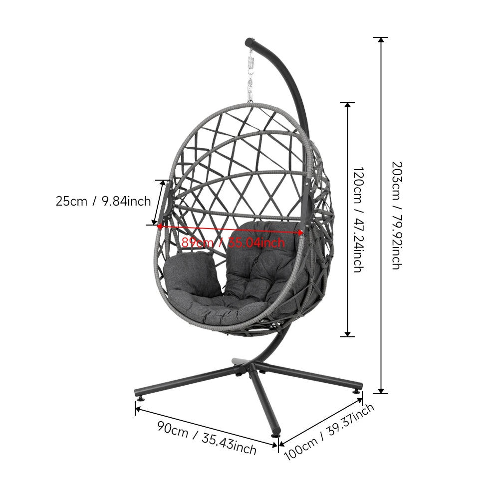 Woven hanging chair with stand and cushions hanging swing egg chair indoor outdoor patio garden leisure chair