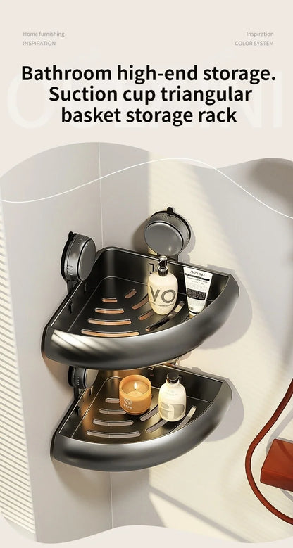 Wall-Mounted Suction Cup Bathroom Corner Storage Shelf – No-Drill Triangle Organizer Rack for Shower, Toilet & Washstand
