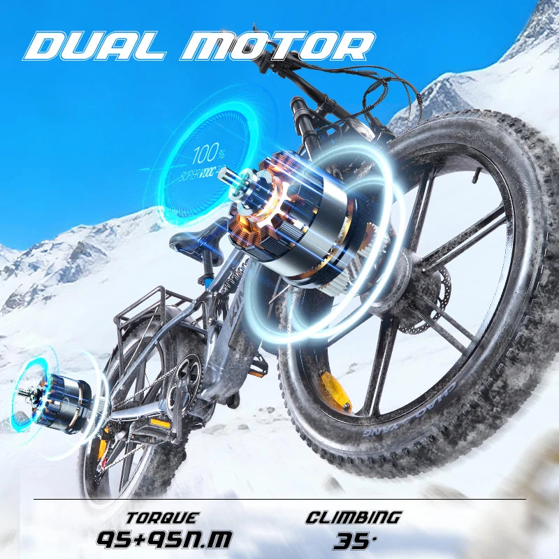 KIMDYMA K03 3000W Dual Motor Electric Bike for Adults, 48V Lithium Battery 26" Fat Tyre All-Terrain E-bike with Hydraulic Brakes