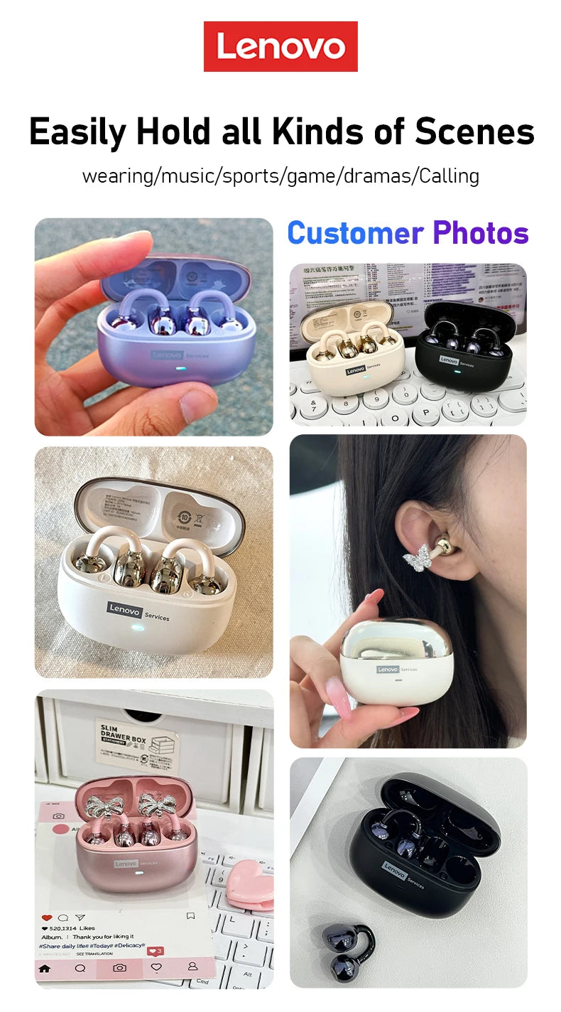 Choice Lenovo LE302 OWS Ear Clip Earphones Wireless Bluetooth 6.0 Headset HD Call Earbuds Low Latency Gaming Headphones New