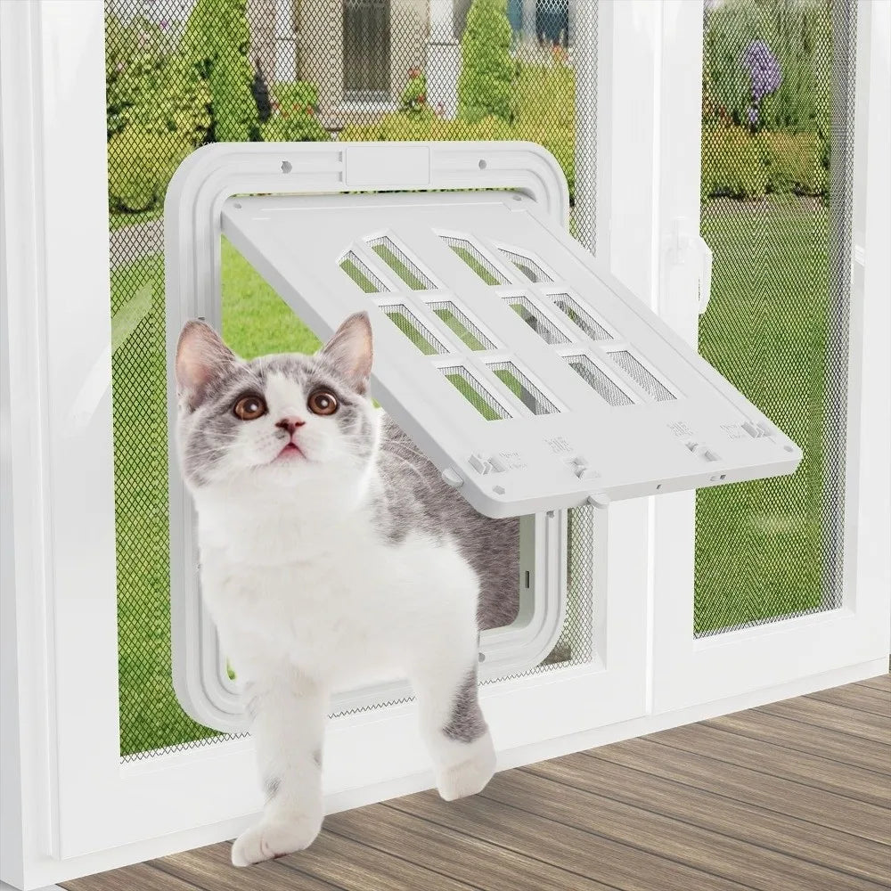 Self-Closing Dog Screen Door Magnetic Flap Reinforced Pet Lockable Screen Door 4 Entry Ways Heavy Duty Cat Door Hole
