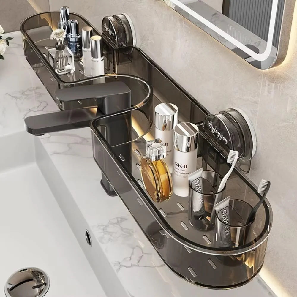 1-Piece Suction Cup Washbasin Storage Rack for Bathroom, Toilet, Mirror Front, Faucet, High Aesthetic Value, No-Drill Wall-Mounted, Universal, Available in Two Colors