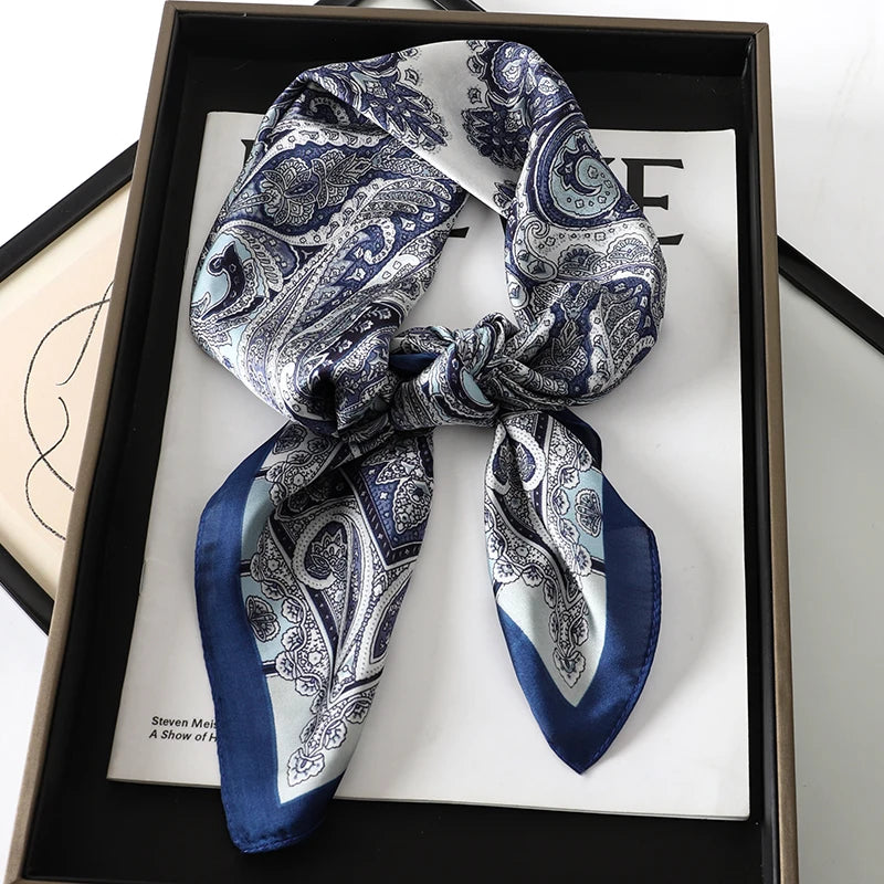 60Colors Luxury Scarf Women 70*70Cm Silk Feel Square Hair Wrapping Foulard Satin Shawl Big Size Head Bandana Hijab Handkerchief