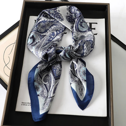 60Colors Luxury Scarf Women 70*70Cm Silk Feel Square Hair Wrapping Foulard Satin Shawl Big Size Head Bandana Hijab Handkerchief