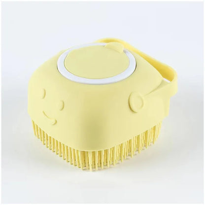 Pet Bath Brush 2-in-1 Silicone Dog Cat Grooming Brush with Shampoo Dispenser, Massage Tool for Puppy Kitten Bathing