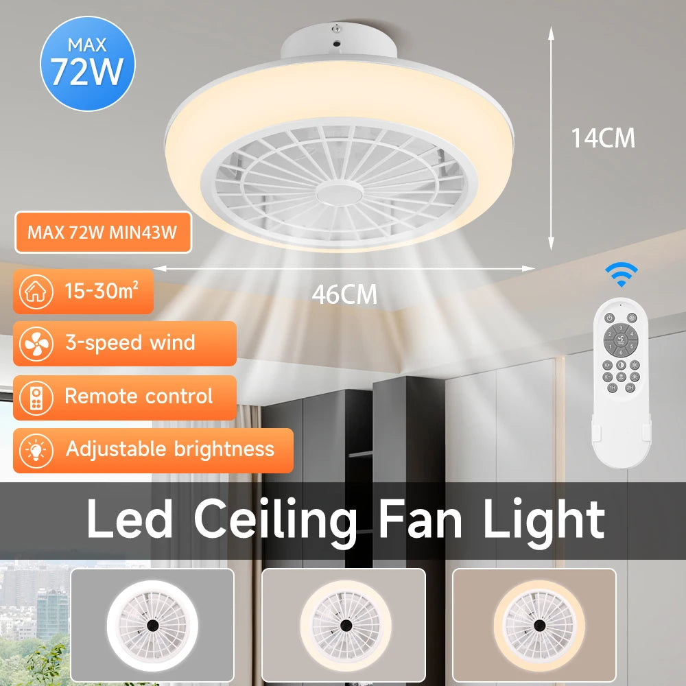 72W Ceiling Fan Ceiling Light 85-265V Ceiling Fans with Light and Remote 3 Colors Dimmable Ceiling Lamps for Living Room Bedroom