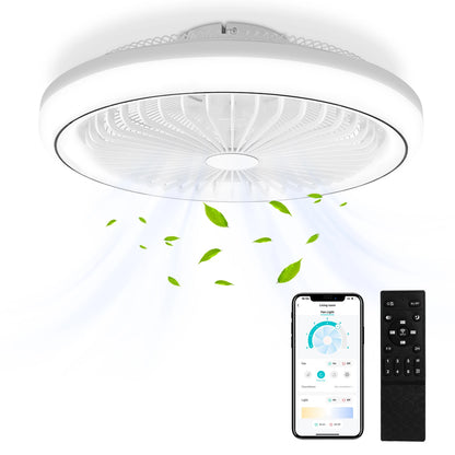 LED Bladeless Ceiling Fan Light Remote Control Dimmable Quiet Powerful Airflow for Living Room Bedroom Home Decor
