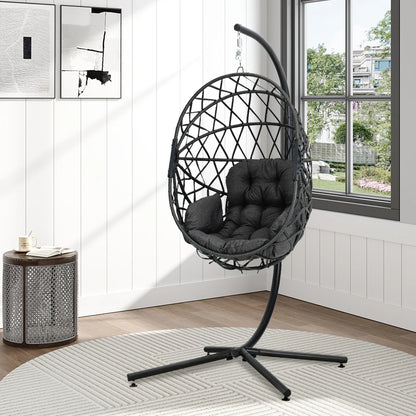 Woven hanging chair with stand and cushions hanging swing egg chair indoor outdoor patio garden leisure chair