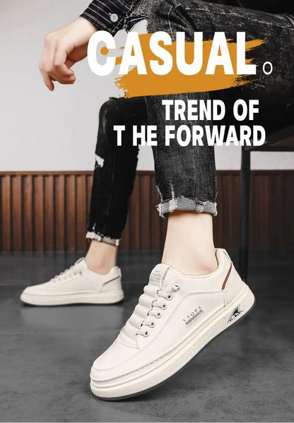 Men's White Platform Sneakers 2026 Autumn Breathable PU Thick Sole Casual Daily Streetwear Korean Style Footwear
