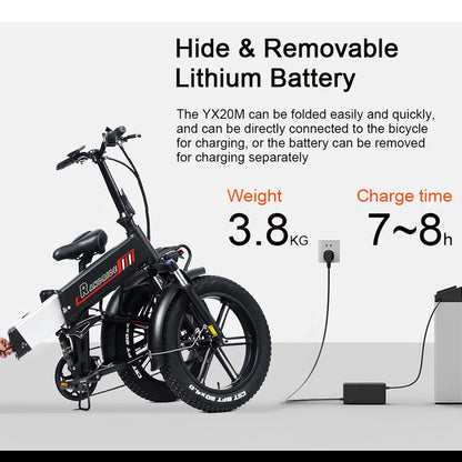 RANDRIDE YX20M Foldable Electric Bike 1000W 48V 17Ah Battery 20 Inch Full Suspension 7-Speed Urban Electric Bicycle For Adults