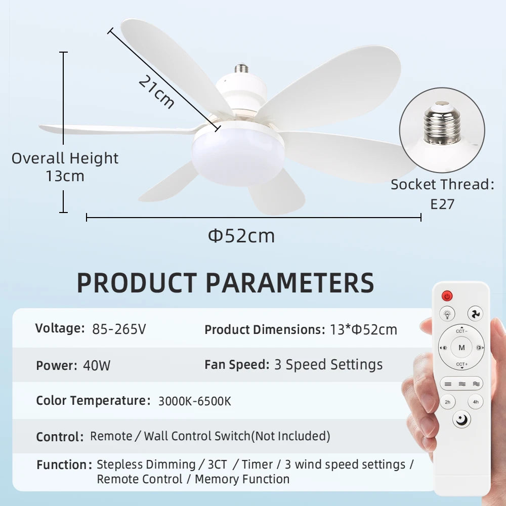 72W Ceiling Fan Ceiling Light 85-265V Ceiling Fans with Light and Remote 3 Colors Dimmable Ceiling Lamps for Living Room Bedroom