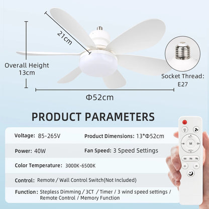 72W Ceiling Fan Ceiling Light 85-265V Ceiling Fans with Light and Remote 3 Colors Dimmable Ceiling Lamps for Living Room Bedroom