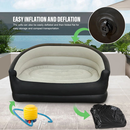 Double Outdoor Inflatable Sofa Air Sofa Bed & Air Pump for Living Room (Grey)