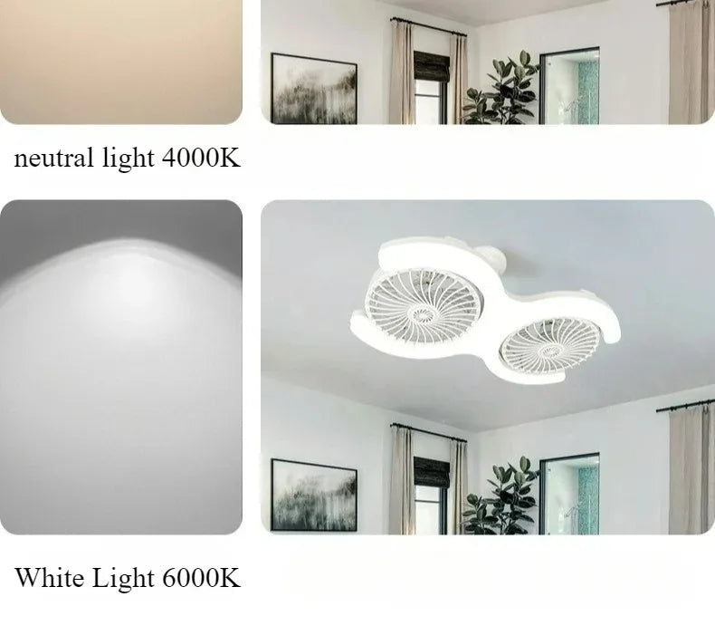Double Head E27 Ceiling Fan Light with Remote Control Adjustable Angle and Silent Design Suitable for Bedrooms and Living Rooms