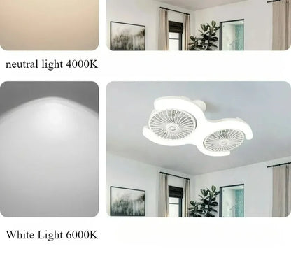Double Head E27 Ceiling Fan Light with Remote Control Adjustable Angle and Silent Design Suitable for Bedrooms and Living Rooms
