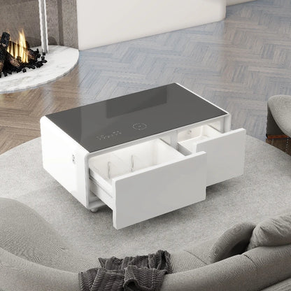 Home Smart Furniture 93L Refrigerator Modern Table Smart Coffee Table with 2 USB Ports Wireless Phone Charging Coffee Tables