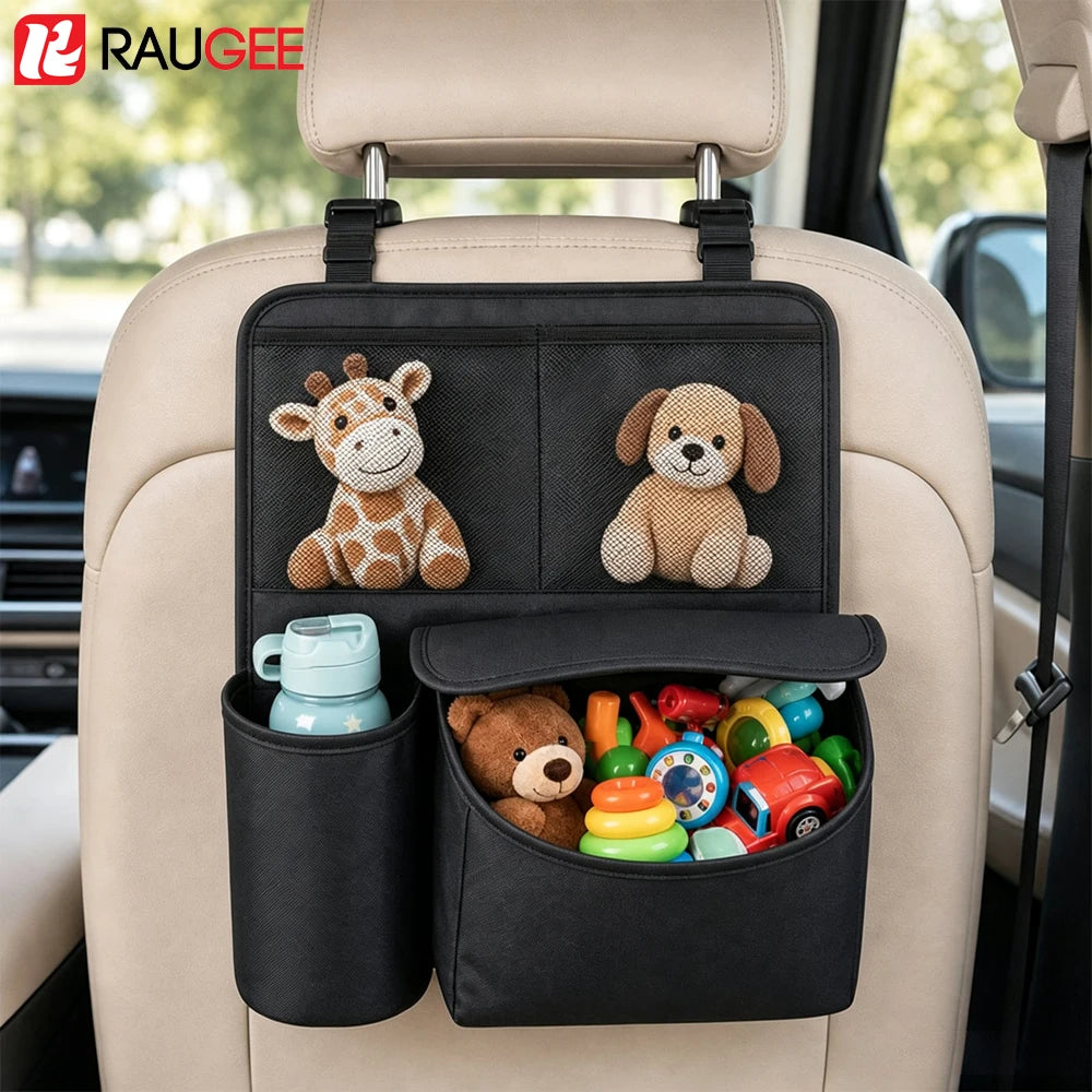 Car Seat Storage Bag Multifunctional Car Backseat Organizer 4-Pocket Wear-Resistant Tissue/Cup Holder Waterproof Anti-Kick Pad