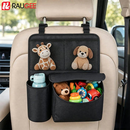 Car Seat Storage Bag Multifunctional Car Backseat Organizer 4-Pocket Wear-Resistant Tissue/Cup Holder Waterproof Anti-Kick Pad