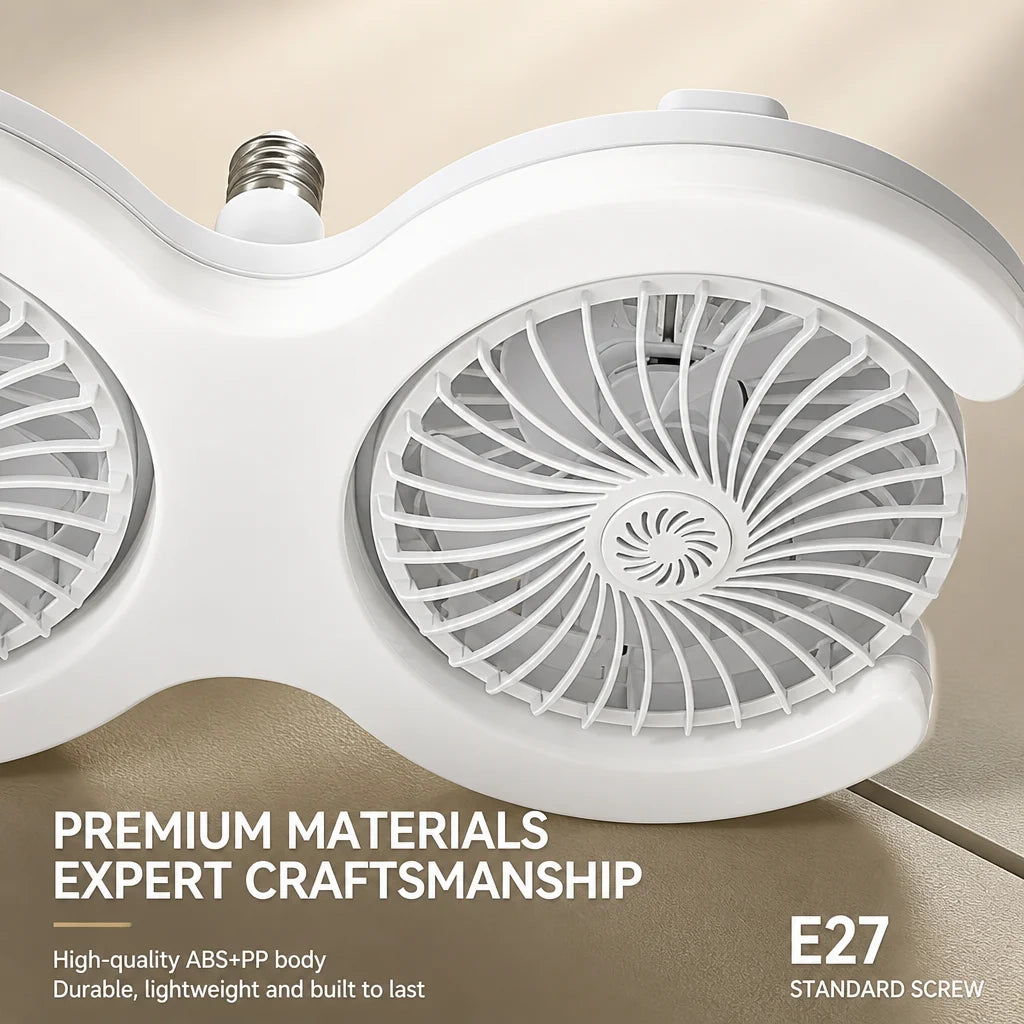Double Head E27 Ceiling Fan Light with Remote Control Adjustable Angle and Silent Design Suitable for Bedrooms and Living Rooms