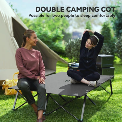 Outsunny Double Camping Cot Bed with Carry Bag, Foldable Heavy Duty Sleeping Cot for Two Adults, Portable Outdoor Travel Bed with Steel Frame, Charcoal Grey