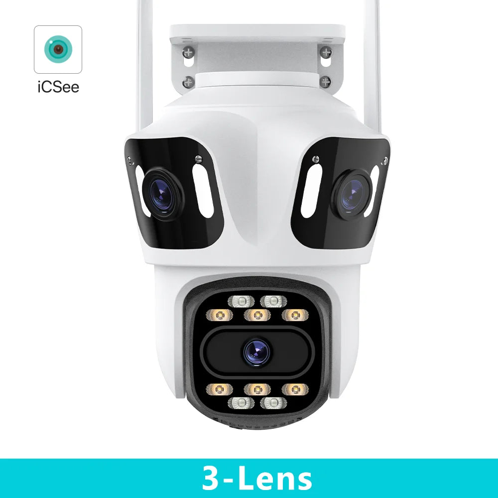 Three Lens PTZ IP Camera Outdoor HD Three Screen WiFi Security Camera Auto Tracking Dual Len Wirelss CCTV Camera iCsee