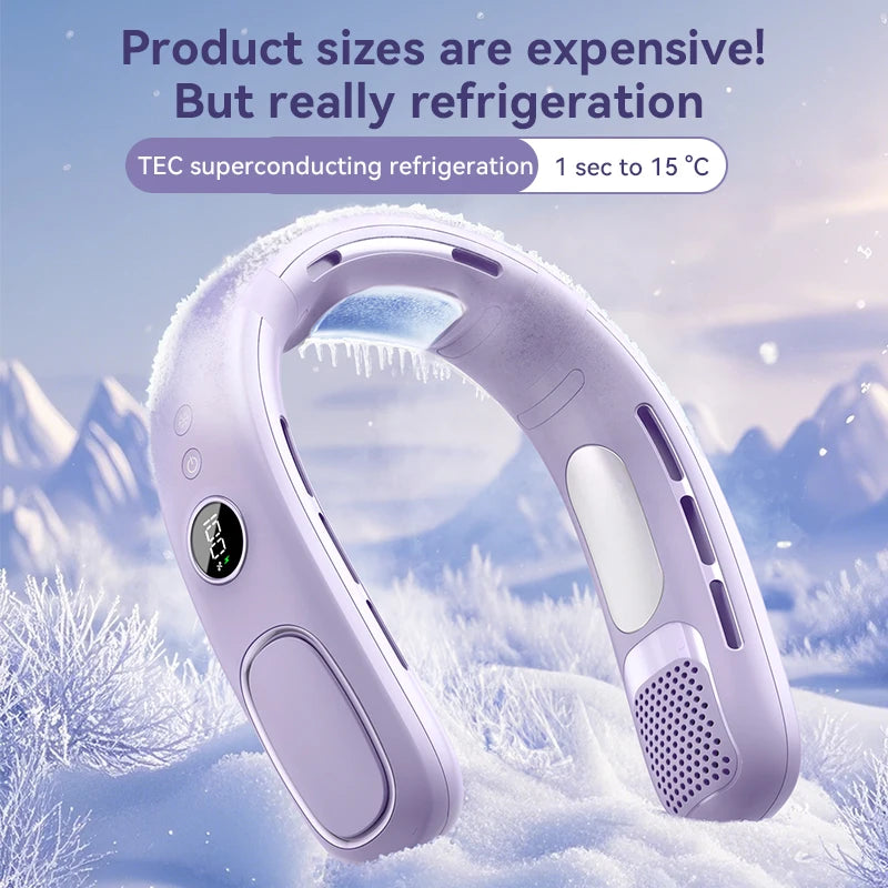 Lenovo Portable Neck Fan Mini Neck Cooler Bladeless Hanging Neck Fan 4000mah Usb Rechargeable IceCooling Fan Led Digital Display