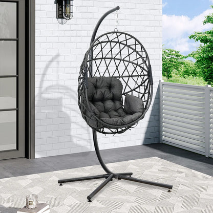 Woven hanging chair with stand and cushions hanging swing egg chair indoor outdoor patio garden leisure chair