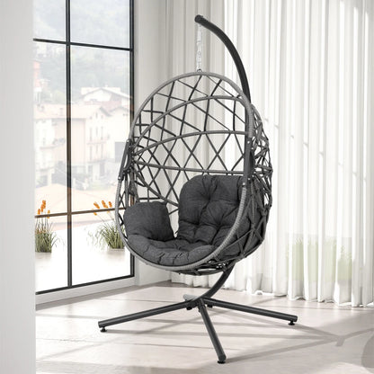 Woven hanging chair with stand and cushions hanging swing egg chair indoor outdoor patio garden leisure chair
