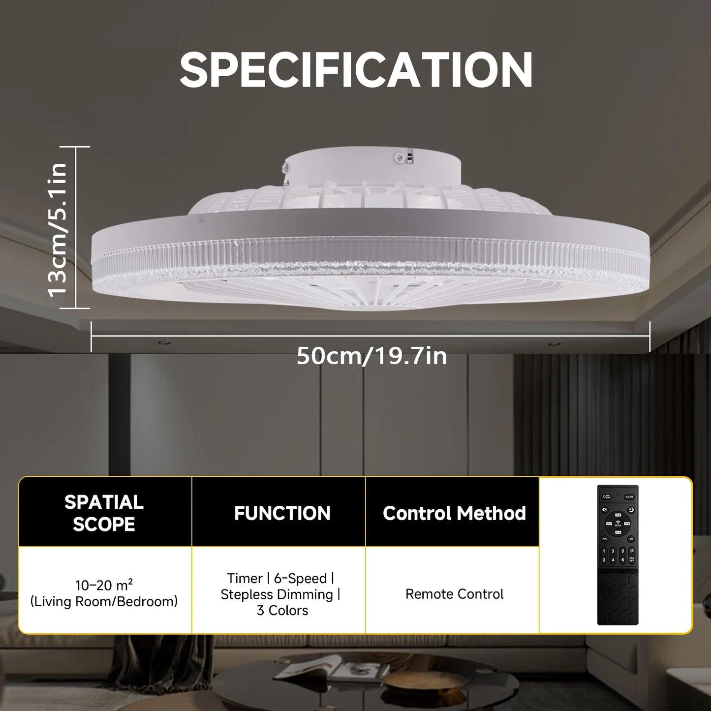 49x49cm Modern Ceiling Fan with Light 6 Speeds Reversible Low Profile Ceiling Fan Light 3CCT LED Dimmable Flush Mount Ceiling Fans with Lights Timing Ceiling Fans Light with Remote for Living Room Kitchen Bedroom And Office