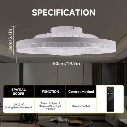 49x49cm Modern Ceiling Fan with Light 6 Speeds Reversible Low Profile Ceiling Fan Light 3CCT LED Dimmable Flush Mount Ceiling Fans with Lights Timing Ceiling Fans Light with Remote for Living Room Kitchen Bedroom And Office