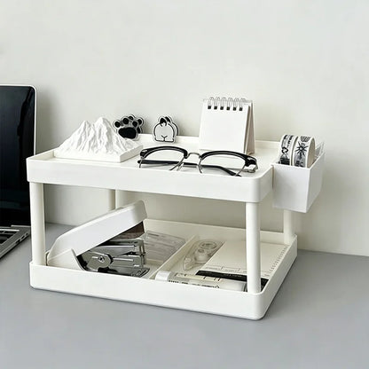 Versatile Double Layer Desktop Storage Rack Plastic Organizer for Bedroom Office Cosmetics Student Dormitory Small Items