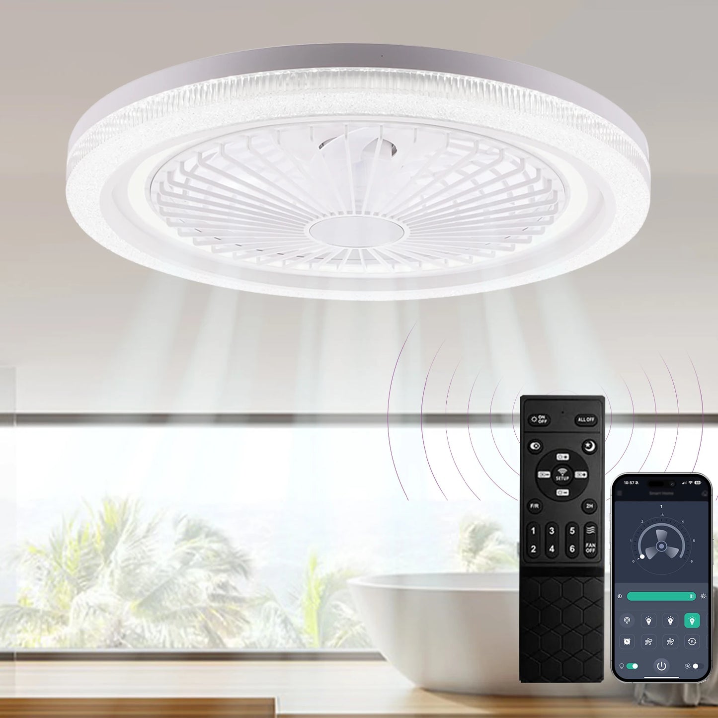 49x49cm Modern Ceiling Fan with Light 6 Speeds Reversible Low Profile Ceiling Fan Light 3CCT LED Dimmable Flush Mount Ceiling Fans with Lights Timing Ceiling Fans Light with Remote for Living Room Kitchen Bedroom And Office