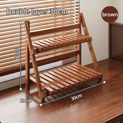 Double-layer Multifunctional Desktop Storage Rack Staircase-shaped Bamboo Storage Rack with Guard Strips Kitchen Storage Rack