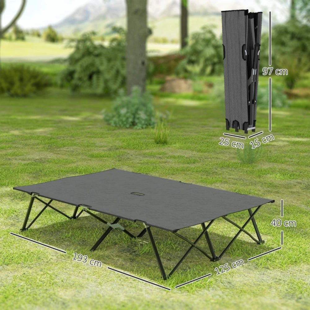 Outsunny Double Camping Cot Bed with Carry Bag, Foldable Heavy Duty Sleeping Cot for Two Adults, Portable Outdoor Travel Bed with Steel Frame, Charcoal Grey