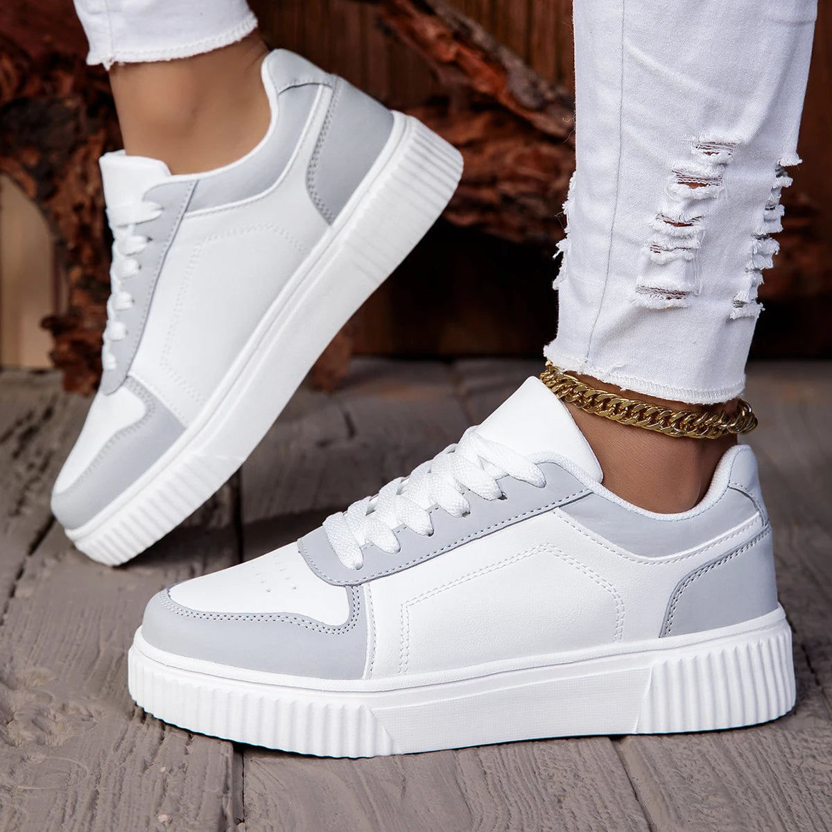 ZERJER Unisex Sneakers, New Arrival Large Size Classic Retro Men's Sports Skate Shoes, White Thick-Soled Tennis Shoes, Solid Col