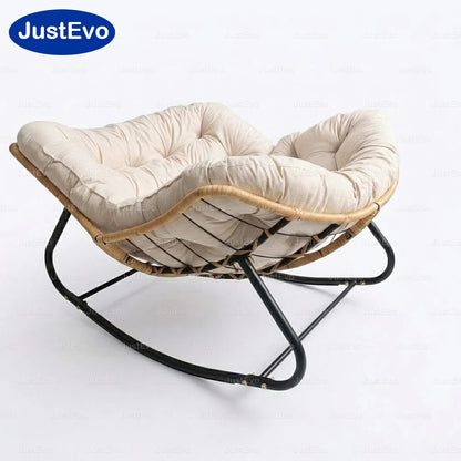JustEvo Cloud-Like Comfortable Rocking Chair with Extra-Soft Pillow - Outdoor Rattan Garden Furniture for Reading and Relaxation, 4 Petal Support, Modern White Patio Chair.
