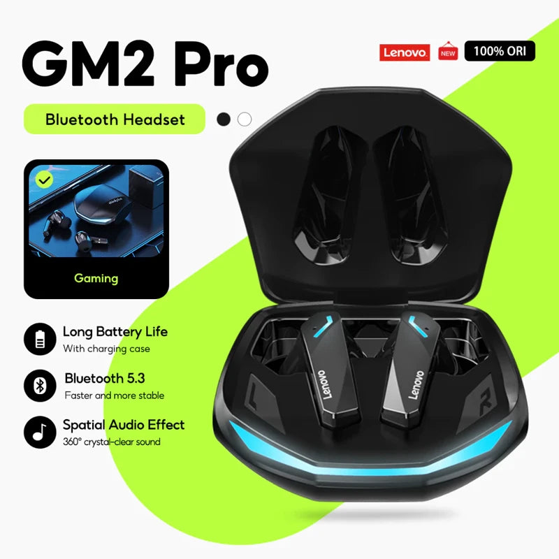 Lenovo GM2 PRO Bluetooth Headset for Game  5.3 Spoit Headset Dual Mode HD Call Noise Reduction Earbuds with Mic Music Earphories