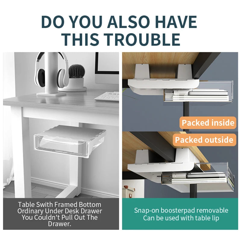 Universal No-Drill Under-Desk Drawer | Adhesive, Hidden Storage Organizer for Office or Home with Large Capacity