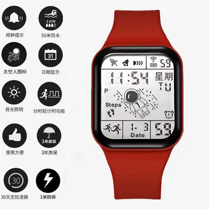 Fashion Digital Watch for Men Women Kids Spaceman Sweaterproof Sport Watches Multifunction Clock Student Electronic Wristwatch